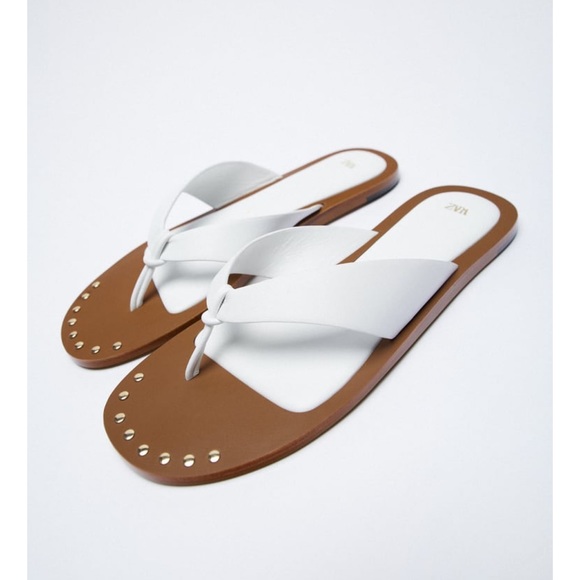 NWOT Zara White Leather Sandal Flat Size 8